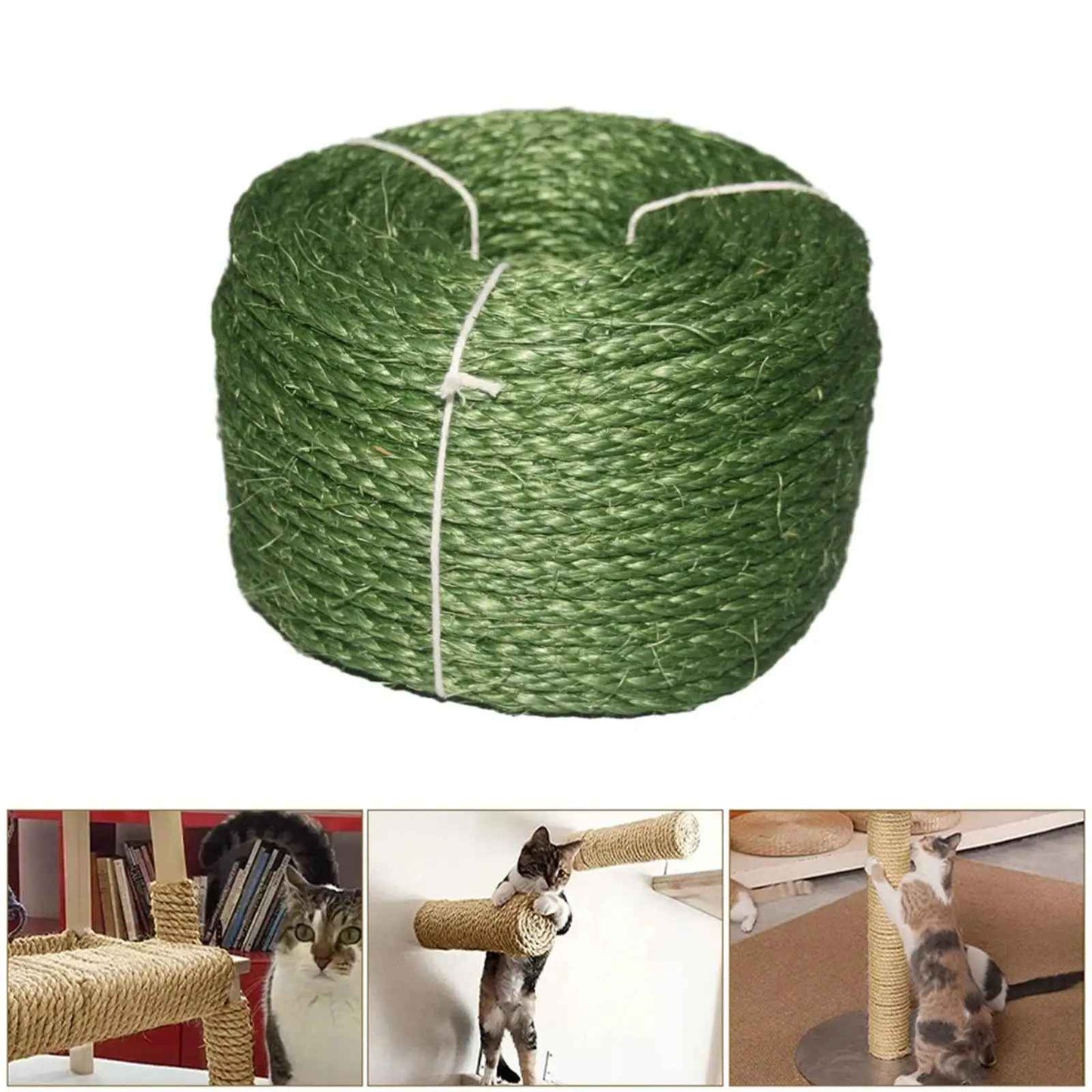 Bobine verte de corde en sisal naturelle pour arbre a chat NaturPlay avec exemples d utilisation