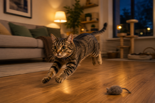 Chat courant rapidement dans un salon le soir pendant un quart d'heure de folie