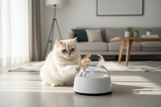 chat d’intérieur jouant avec un jouet interactif à la maison