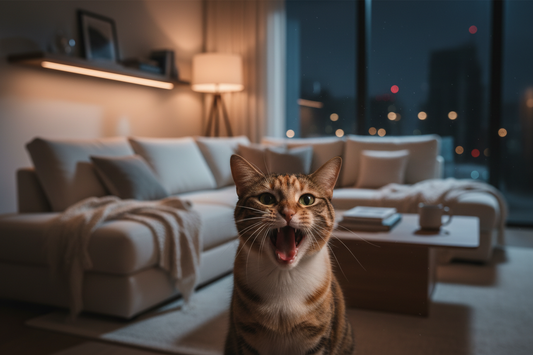 chat miaulant la nuit dans un salon