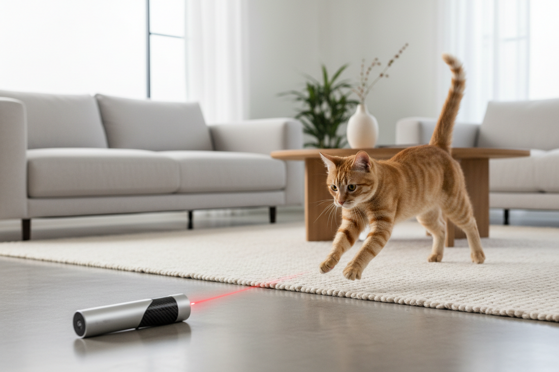 chat jouant avec un laser interactif dans un salon