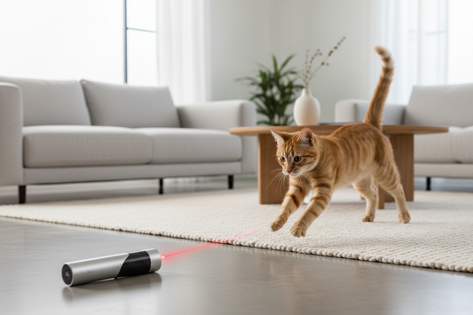 chat jouant avec un laser interactif dans un salon
