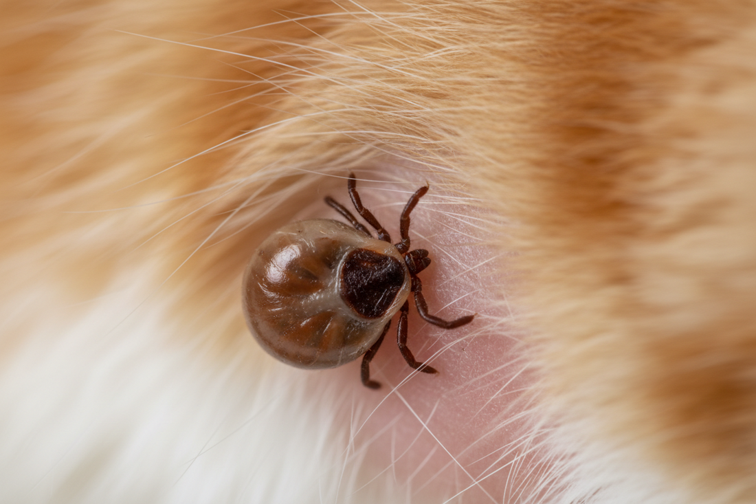tique accrochée sur la peau d’un chat gros plan parasite chat