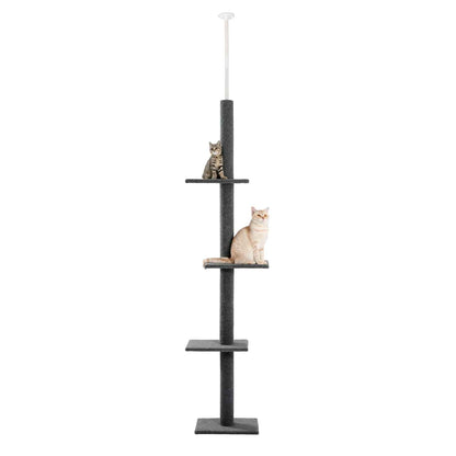 Arbre à chat design minimaliste avec colonne griffoir et plateformes pour plusieurs chats
