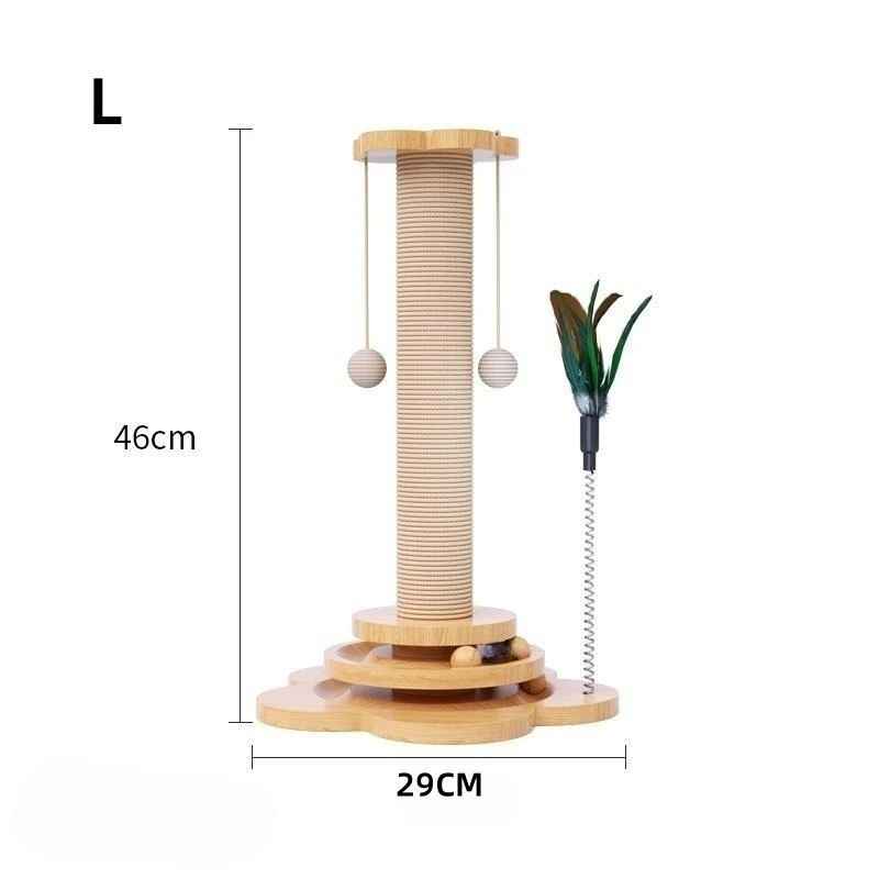 Arbre à chat en bois taille L avec colonne griffoir, jouets suspendus, 46 cm de hauteur et 29 cm de largeur