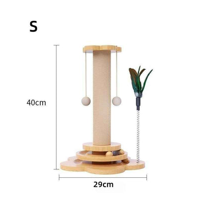 Arbre à chat en bois taille S avec colonne griffoir, jouets suspendus, 40 cm de hauteur et 29 cm de largeur
