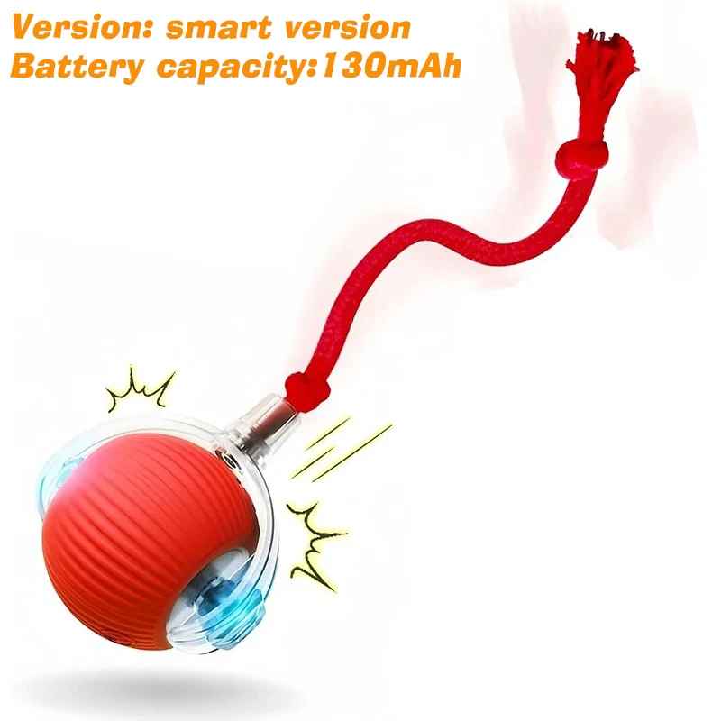 balle interactive pour chat rouge avec ficelle motorisee
