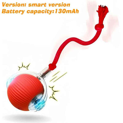 balle interactive pour chat rouge avec ficelle motorisee
