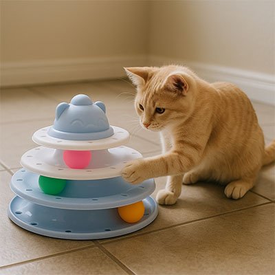 chat jouant avec jouet interactif pour chat à balles