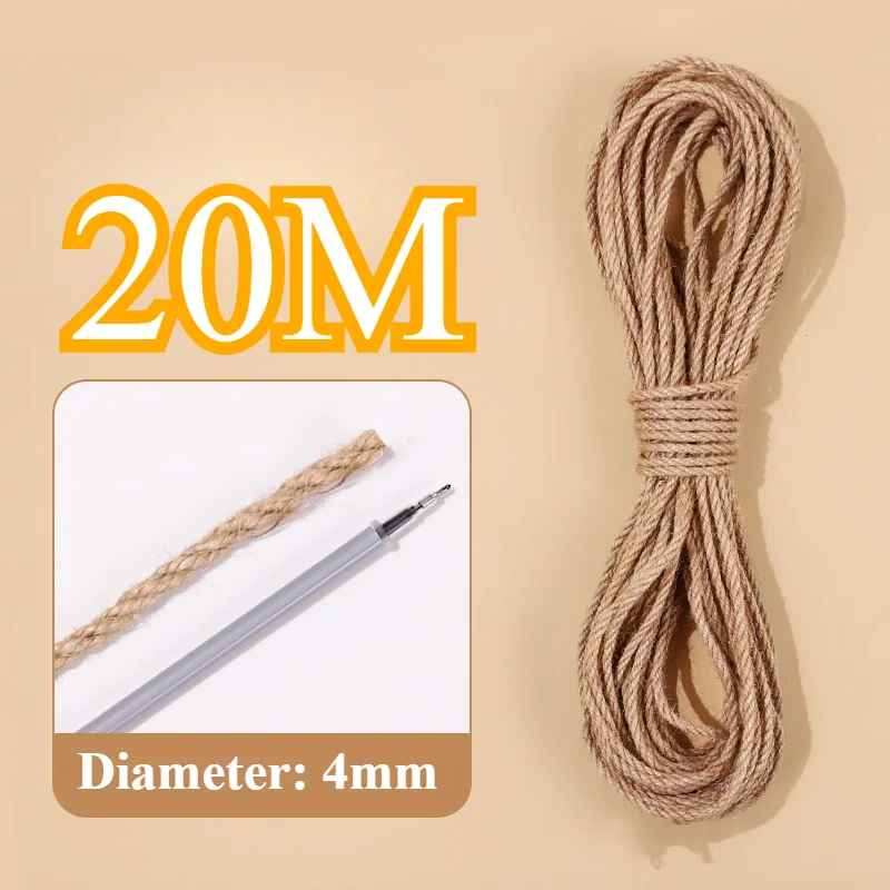 Corde en sisal naturelle 20 mètres diamètre 4 mm pour arbre à chat

