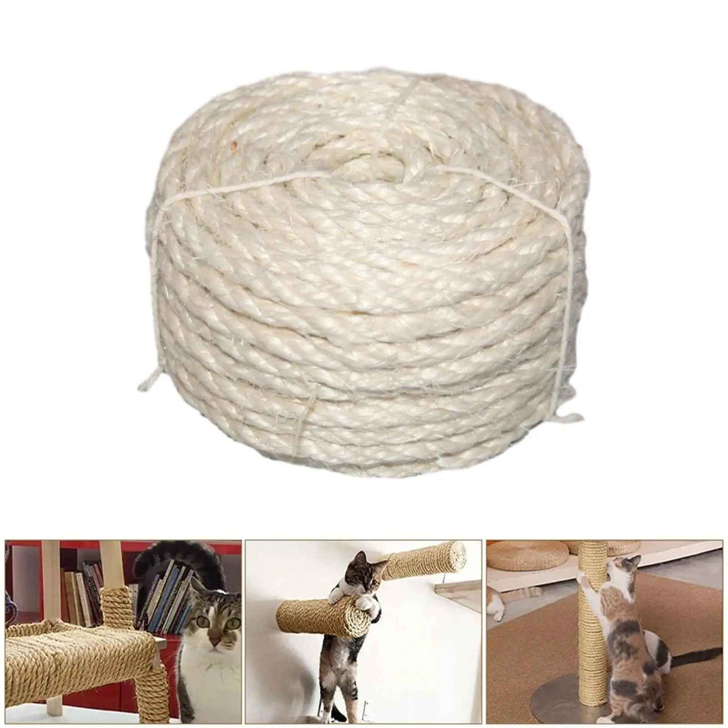 Bobine blanche de corde en sisal naturelle pour arbre a chat NaturPlay avec exemples d utilisation
