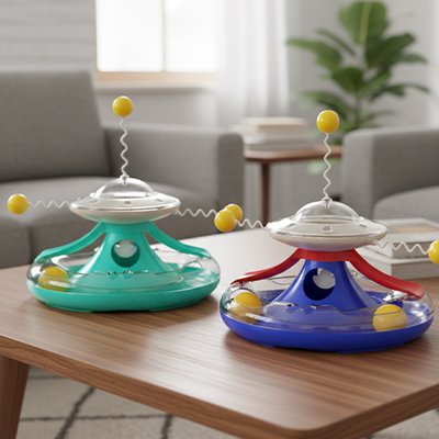 Deux jouets interactifs pour chat avec balles et ressort central