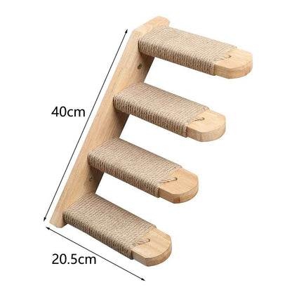 Escalier mural pour chat en bois avec marches recouvertes de sisal pour grimper et griffer
