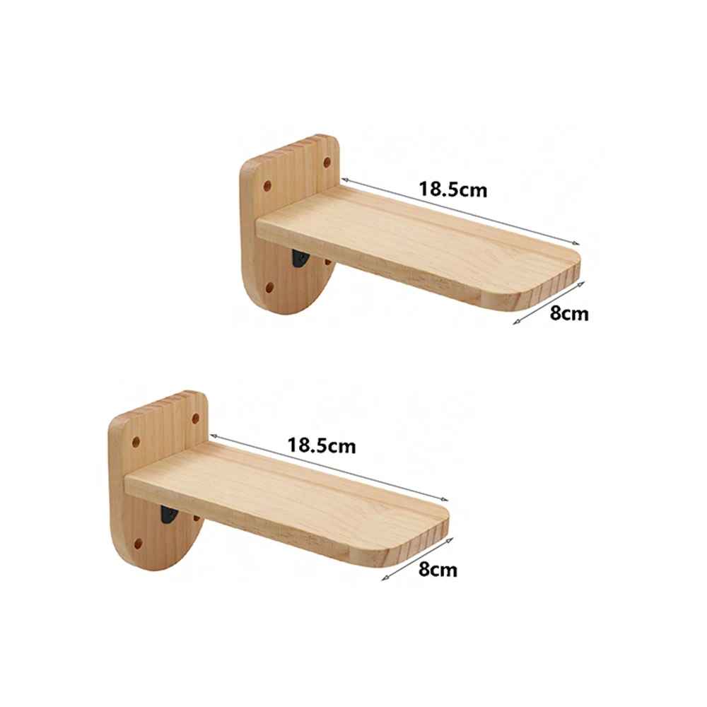 Etagere murale pour chat en bois avec plateforme rectangulaire et dimensions indiquees en centimetres

