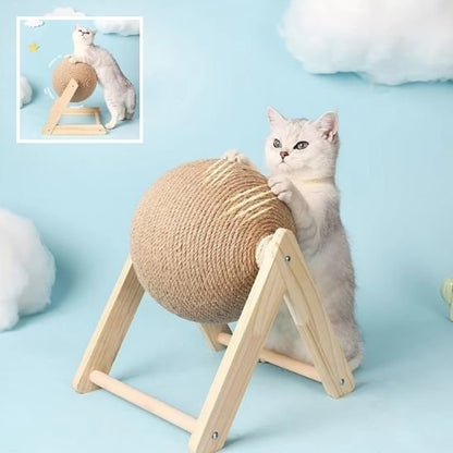 griffoir pour chat avec boule en sisal et support bois