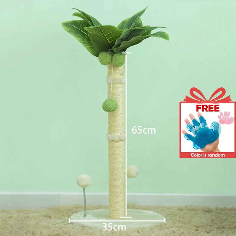 Griffoir palmier pour chat avec tronc en sisal clair et hauteur indiquée de 65 cm
