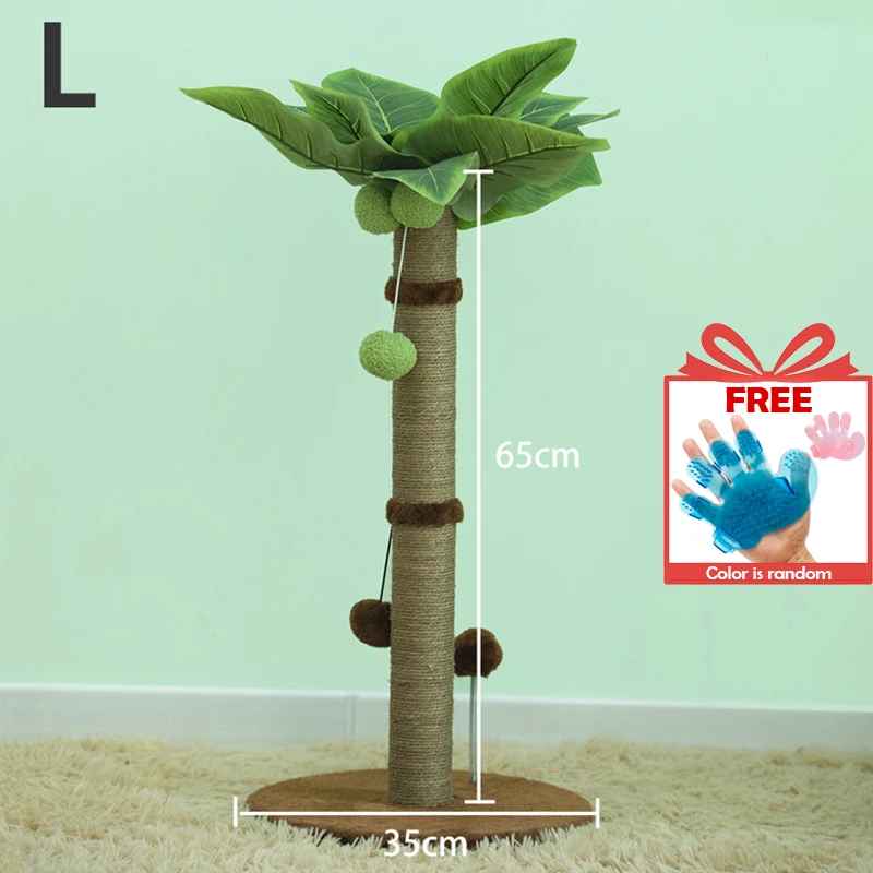Griffoir pour chat en forme de palmier avec hauteur de 65 cm et base ronde indiquée
