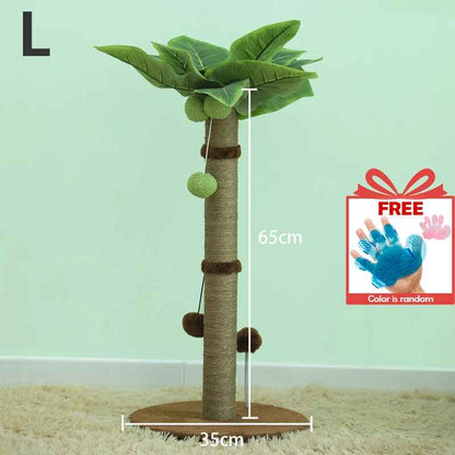 Griffoir pour chat en forme de palmier avec hauteur de 65 cm et base ronde indiquée

