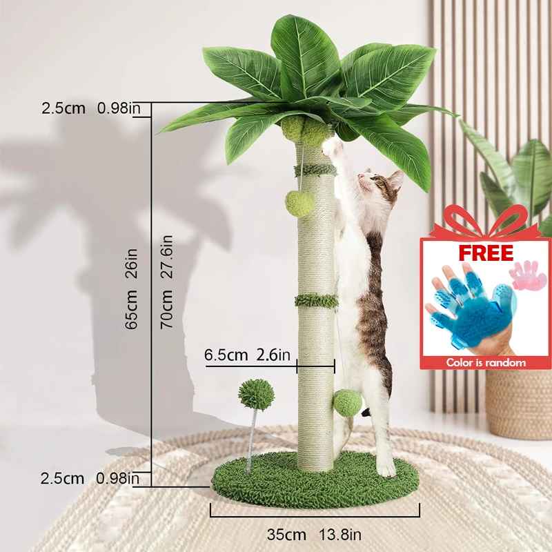 Schéma des dimensions d un griffoir palmier pour chat avec hauteur de 65 cm et base de 35 cm
