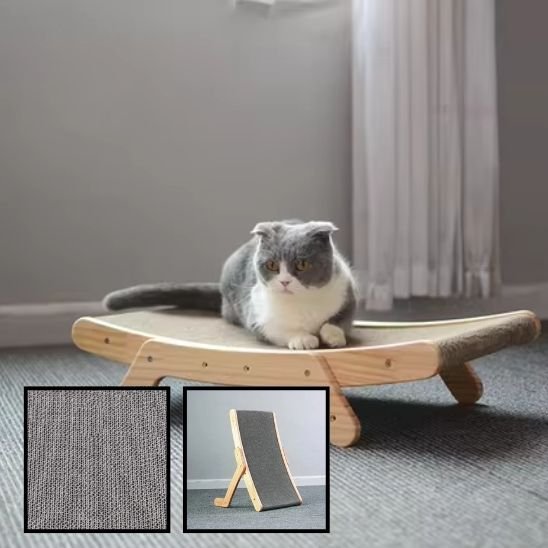 Griffoir pour chat incliné en bois avec surface de griffage