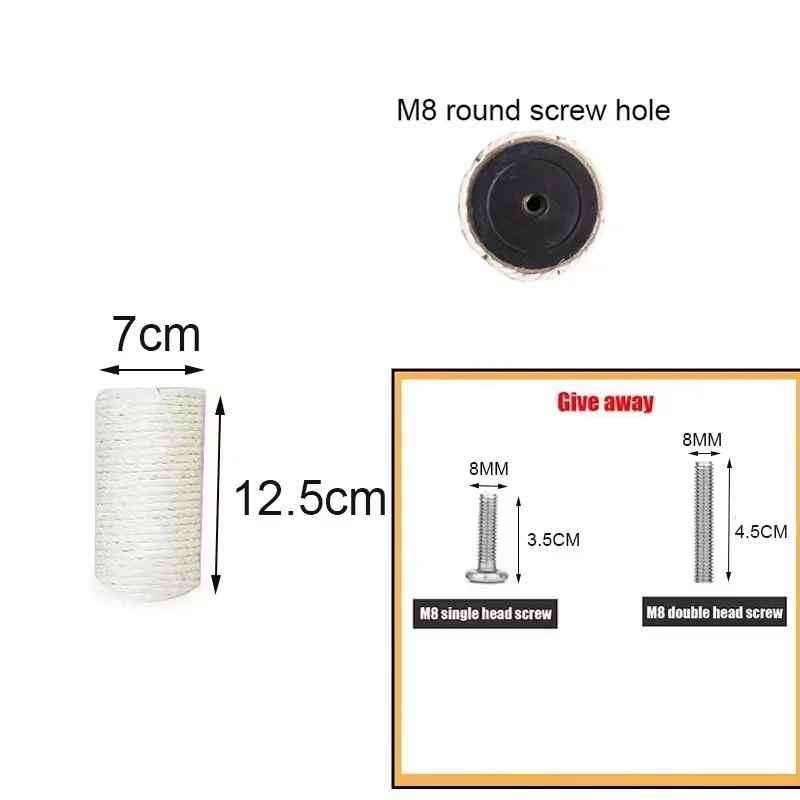 Poteau griffoir en sisal de 12 5 cm avec schéma de fixation M8 et vis incluses

