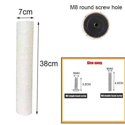 Poteau griffoir en sisal de 38 cm avec schéma de fixation M8 et vis incluses

