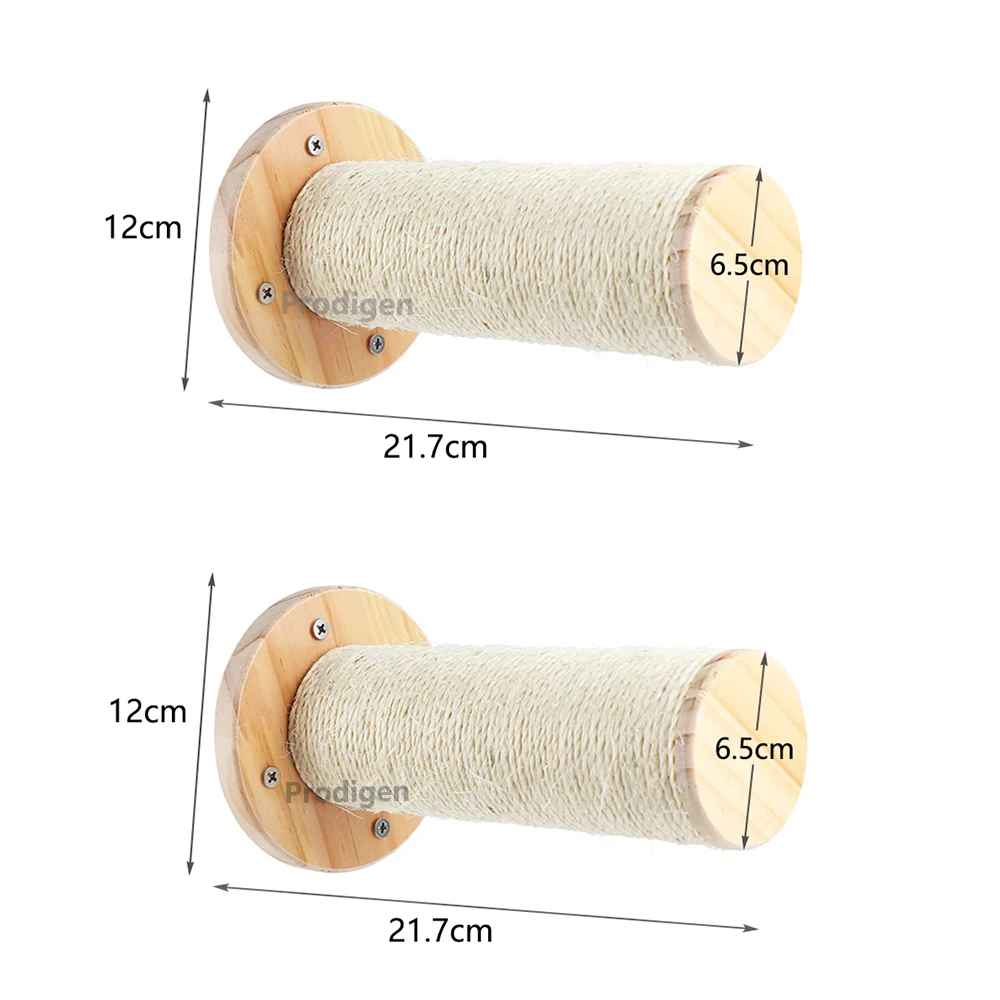 Griffoir mural pour chat cylindrique en bois et sisal avec dimensions 21,7 cm et 12 cm
