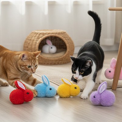 jeux pour chat dix lapins couleur différente