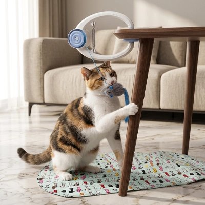 Chat jouant avec un jouet suspendu interactif à la maison