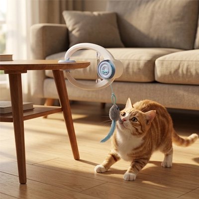 Chat jouant avec une souris suspendue interactive
