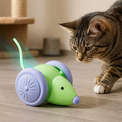 chat observant une souris électrique jouet chat interactif