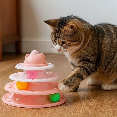 chat jouant avec jouet interactif pour chat tour à balles
