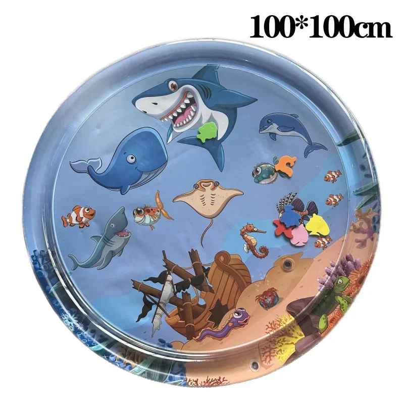 tapis aquatique rond pour chat rempli d eau avec poissons et animaux marins jouet interactif 100x100 cm
