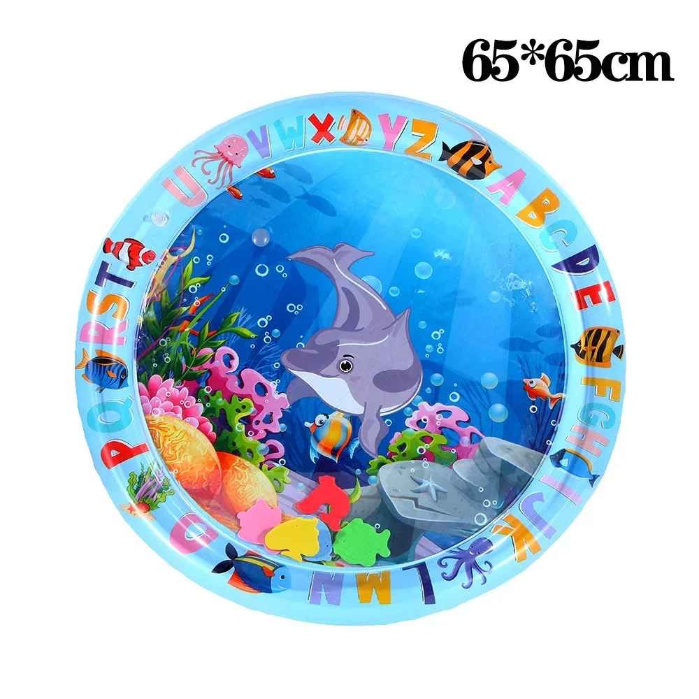tapis aquatique rond pour chat rempli d eau avec animaux marins jouet interactif 65x65 cm
