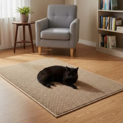 tapis griffoir chat noir installation confortable