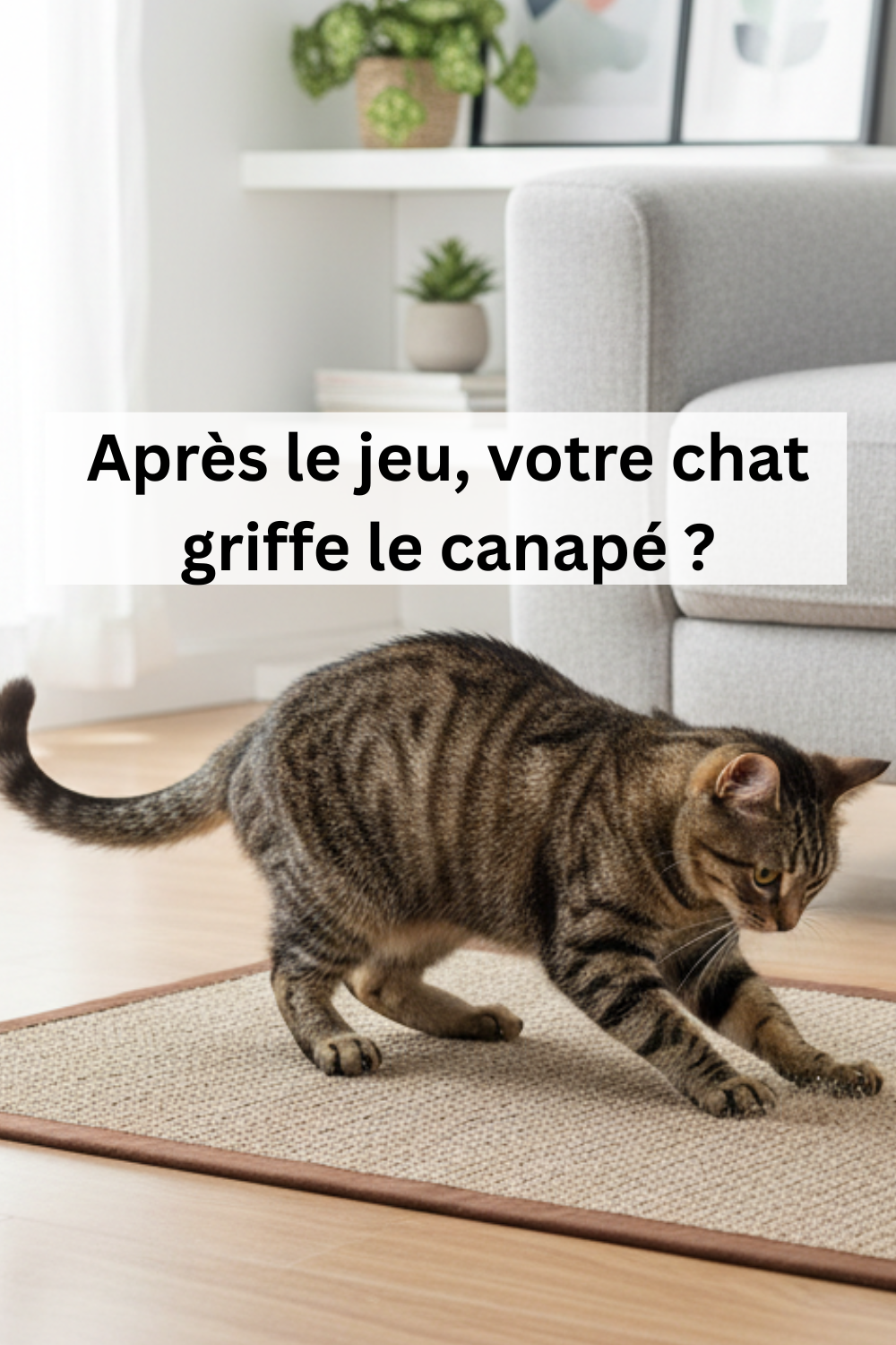 chat qui griffe un tapis griffoir après le jeu pour éviter le canapé