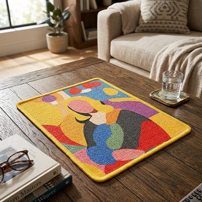 tapis griffoir pour chat en sisal posé sur une table dans un salon moderne pour protéger les meubles des griffures