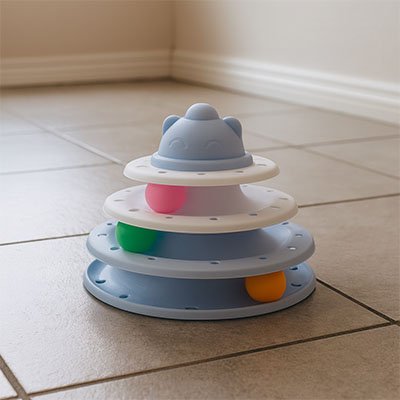 jouet interactif pour chat tour à balles trois niveaux