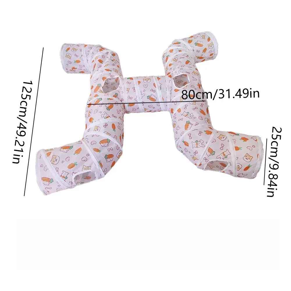 Tunnel beige à motifs pour chat en forme de H avec dimensions indiquées
